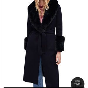 Maje Galaxyra Faux Fur Trim Fuzzy Coat sz L 42